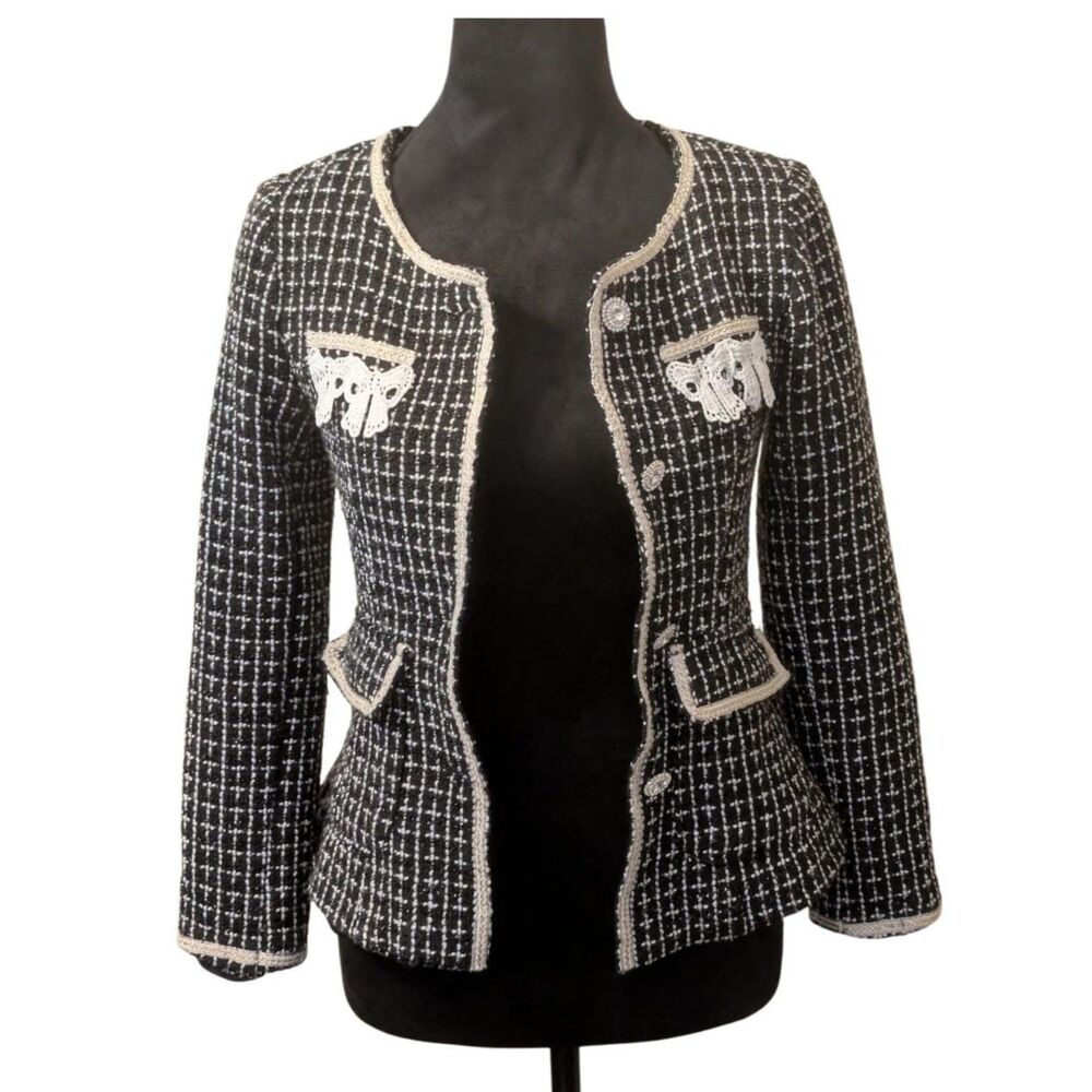 DVC Dolce Viva Collection Dark Coquette Tweed Bouclé Bow Crop Jacket, Small